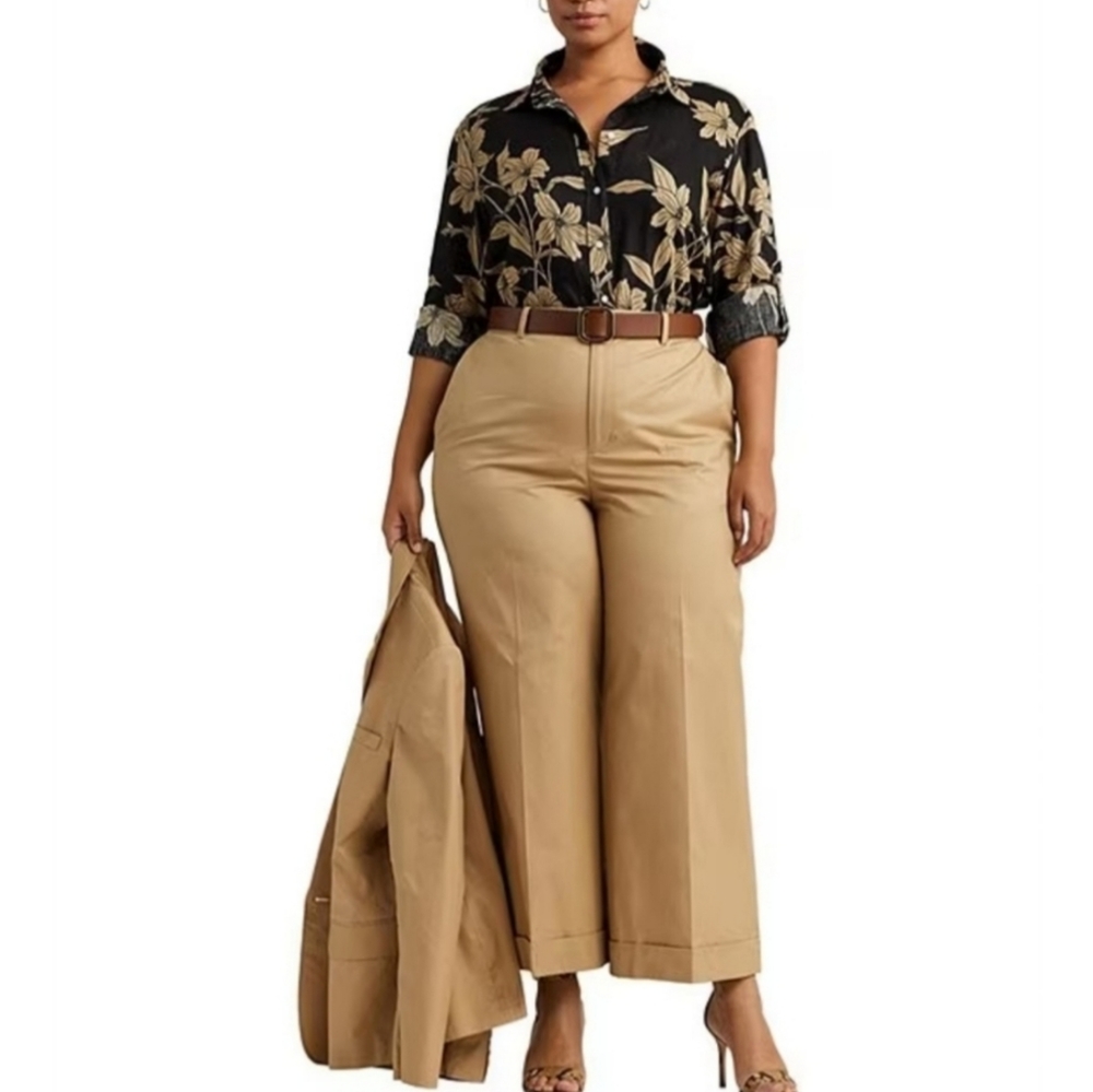 Lauren Ralph Lauren Double Faced High Rise Wide Leg Roll Cuff Cropped Pants